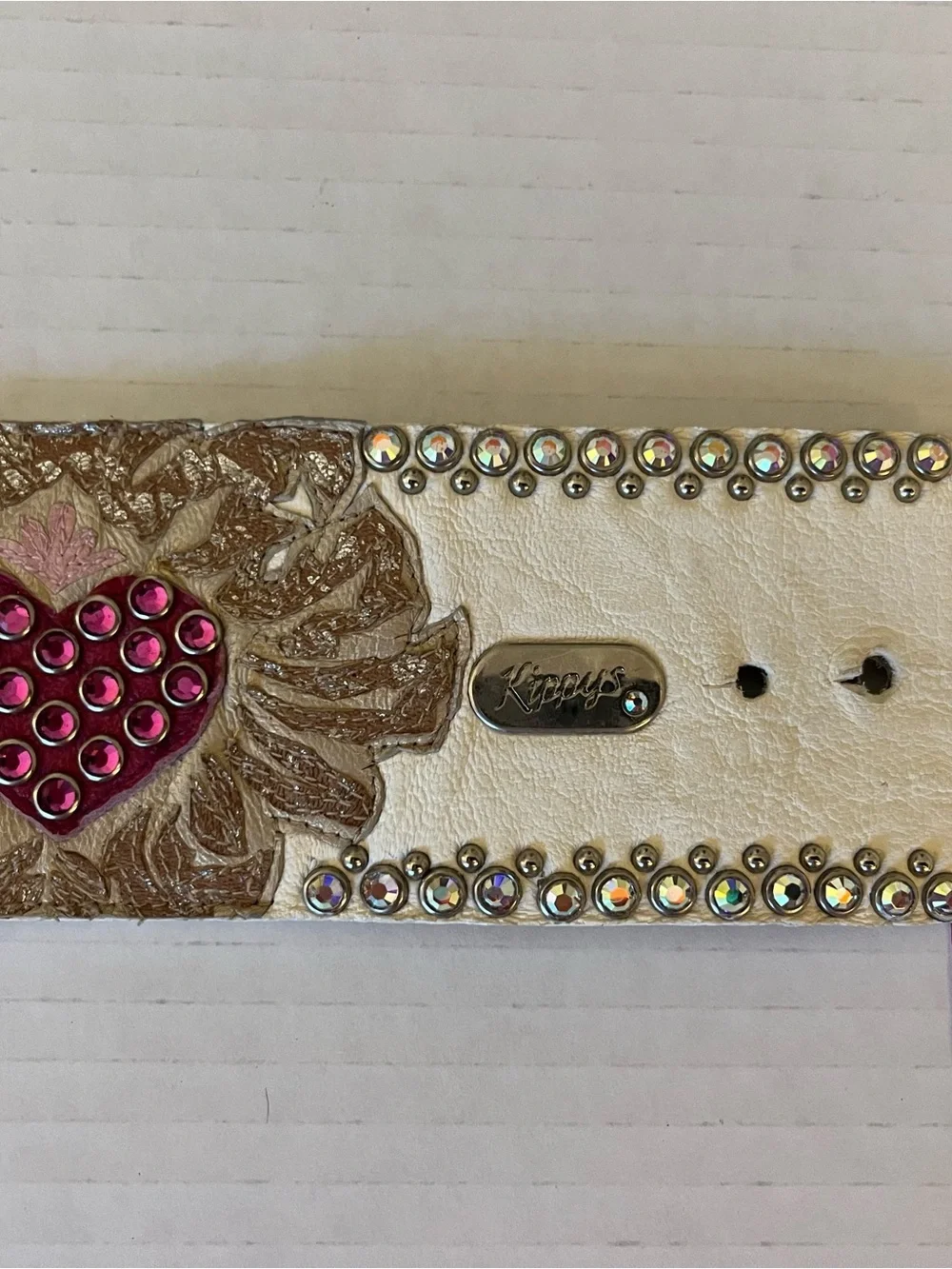 Rare Kippys White Bracelet with Pink Heart Jeweled Accent
